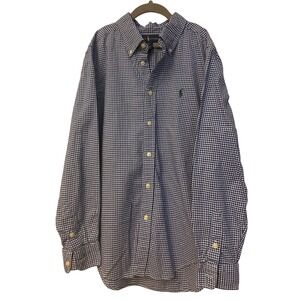 Ralph Lauren Boys Navy Gingham Button Down Shirt Size L 14-16 Cotton Long Sleeve